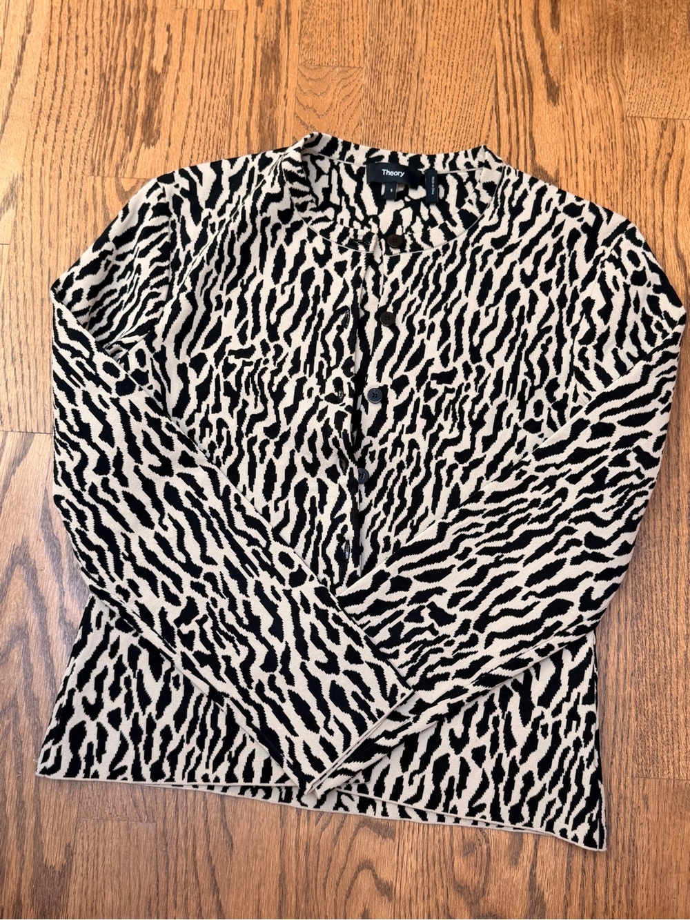 Theory Black and Cream Printed Long Sleeve Cardigan